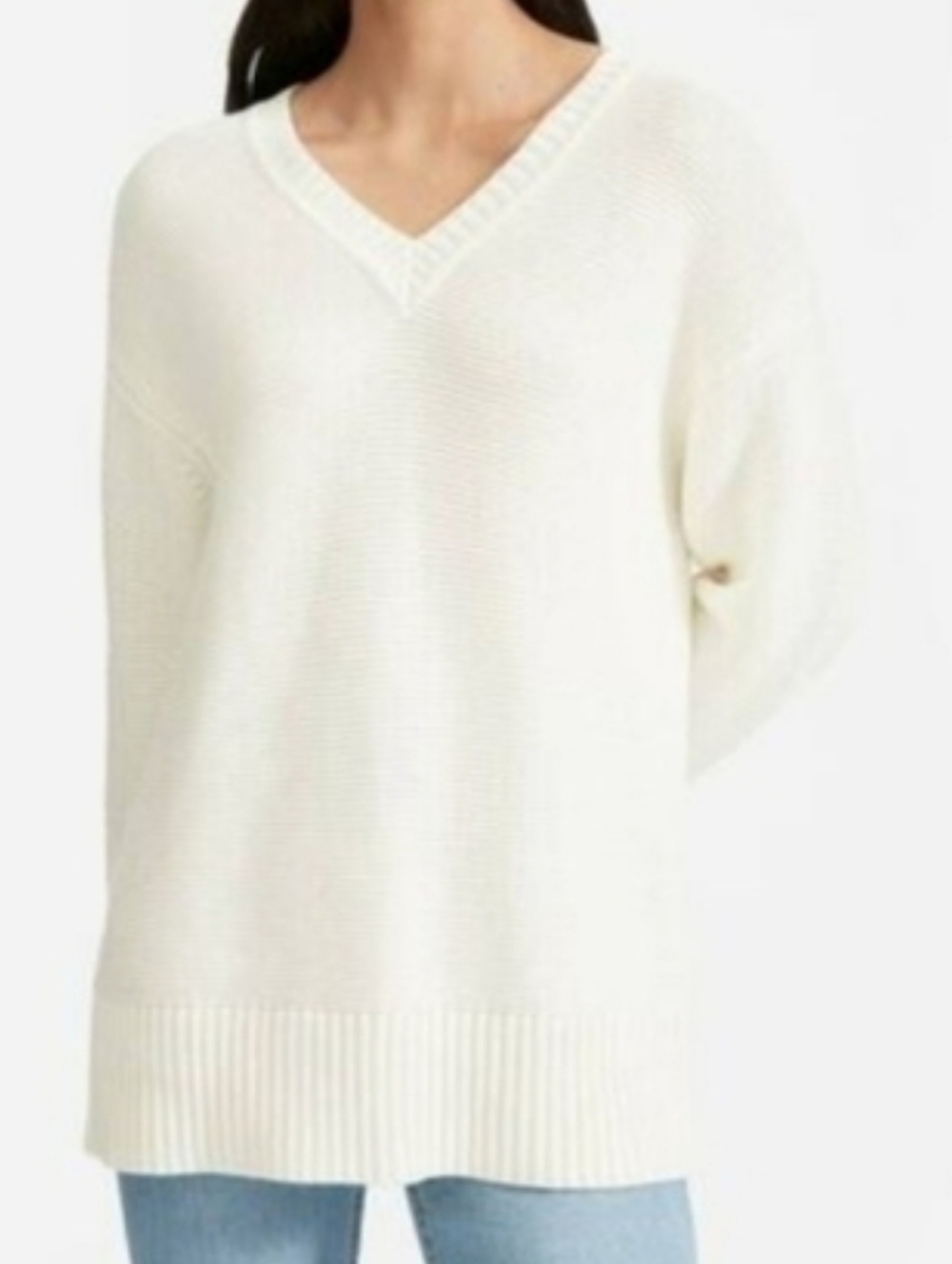Everlane Women's Link Stitch V-Neck 100% Cotton Sweater in Cream S